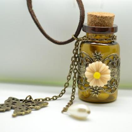 Wishing Bottle Necklacewith Flower,butterfly And..