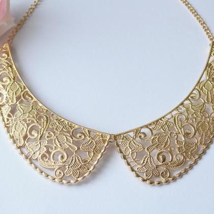 Golden Tone Necklace, Fake Collar Necklace