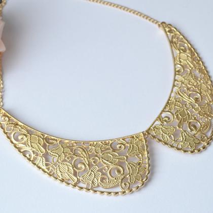 Golden Tone Necklace, Fake Collar Necklace