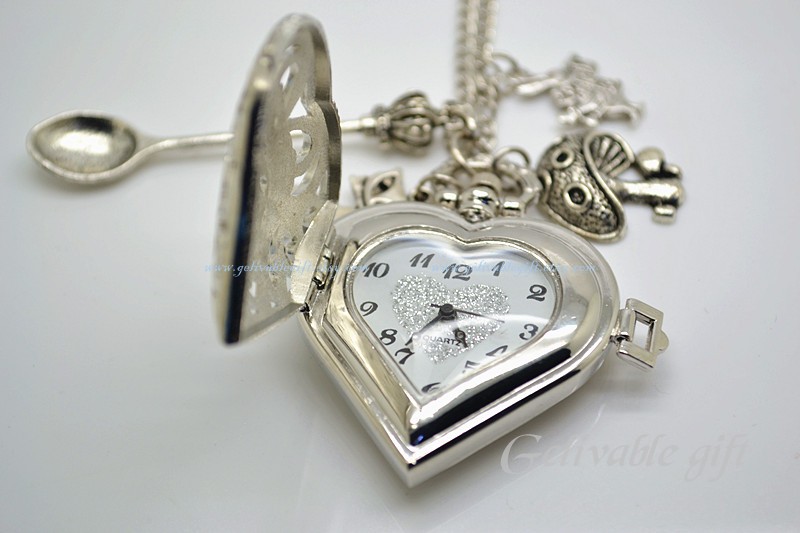 Alice In Wonderland- Alice Love Heart Locket Pocket Watch Necklace,with ...